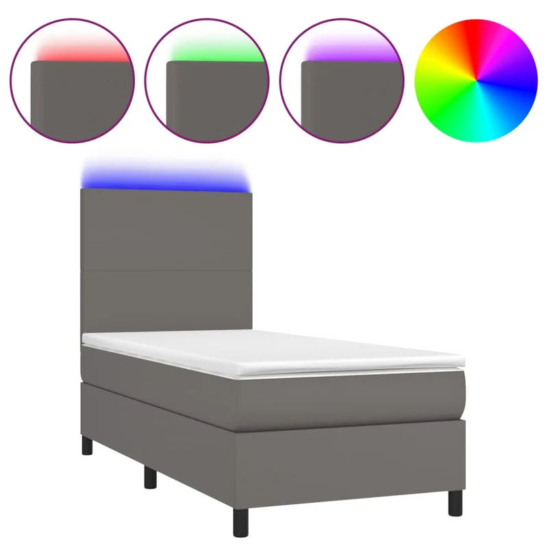 Cadre de lit LED avec sommier tête de lit matelas 90x200 cm synthétique gris TDL0209513