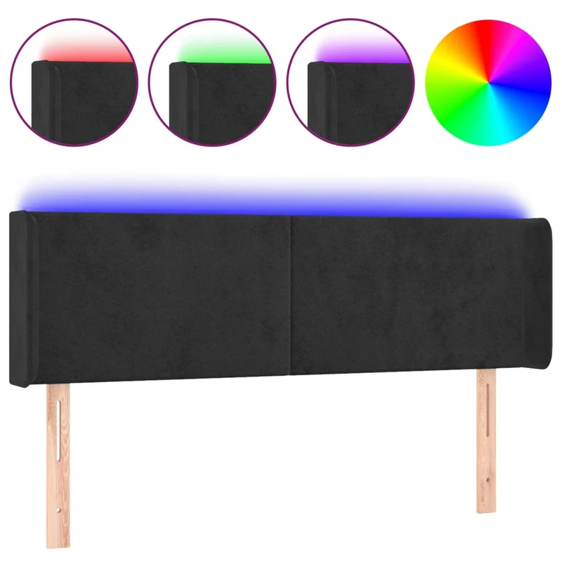 Tête de lit accessoire couchage chambre à coucher meuble à LED 147 x 16 x 78/88 cm tissu velours noir TDL0200680