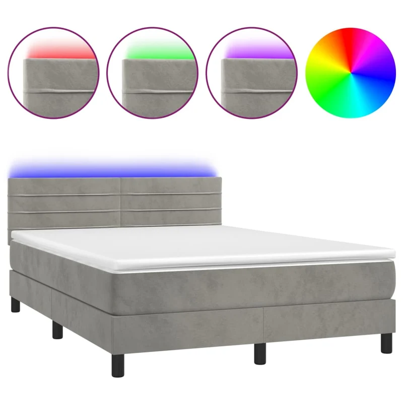 Cadre de lit LED avec sommier tête de lit matelas surmatelas 140x190 cm tissu velours gris clair TDL0207857