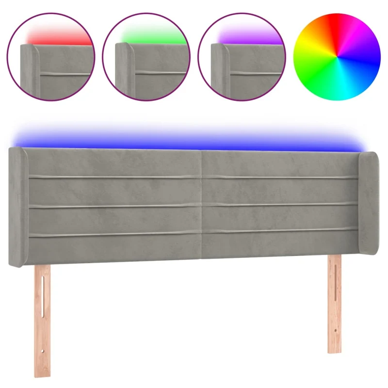 Tête de lit accessoire couchage chambre à coucher meuble à LED 147 x 16 x 78/88 cm tissu velours gris clair TDL0201371