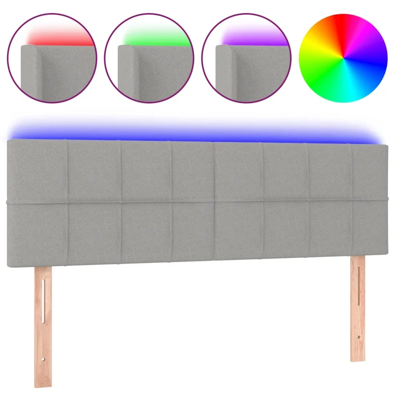 Tête de lit accessoire couchage chambre à coucher meuble à LED 144 x 5 x 78/88 cm tissu gris clair TDL0201403
