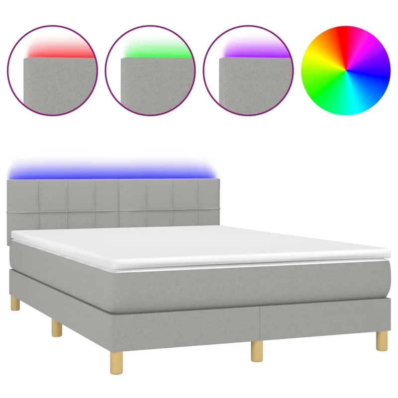Cadre de lit LED avec sommier tête de lit matelas 140x190 cm tissu gris clair TDL0208550