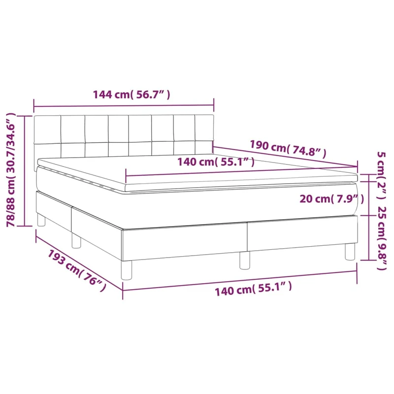 Cadre de lit LED avec sommier tête de lit matelas 140x190 cm tissu gris clair TDL0208559