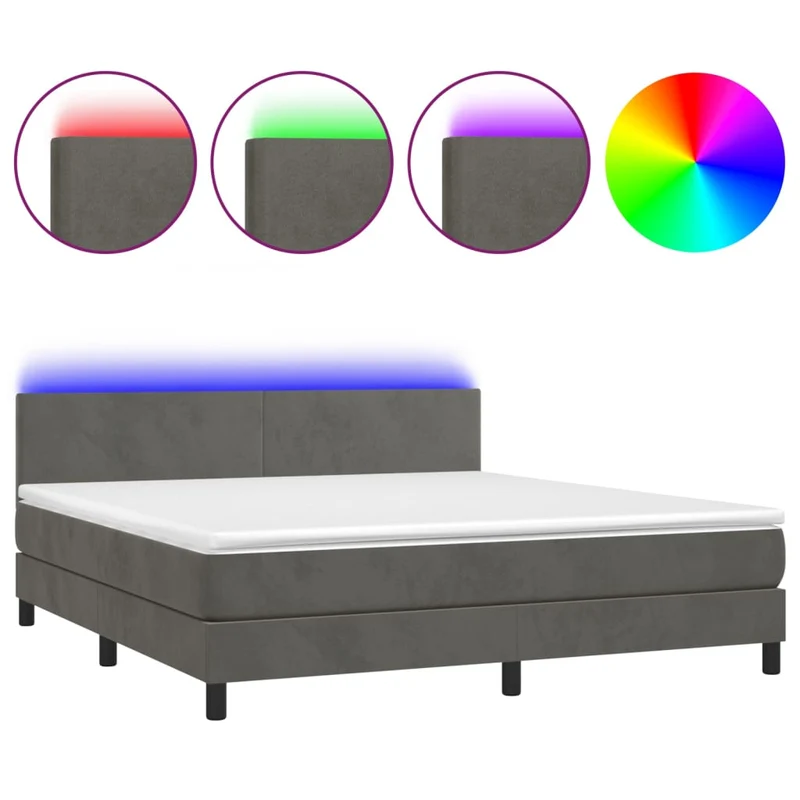 Cadre de lit LED avec sommier tête de lit matelas surmatelas 180x200 cm tissu velours gris foncé TDL0207693