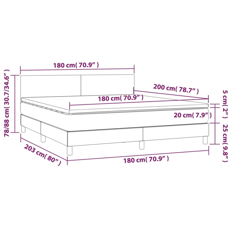Cadre de lit LED avec sommier tête de lit matelas surmatelas 180x200 cm tissu velours gris foncé TDL0207693