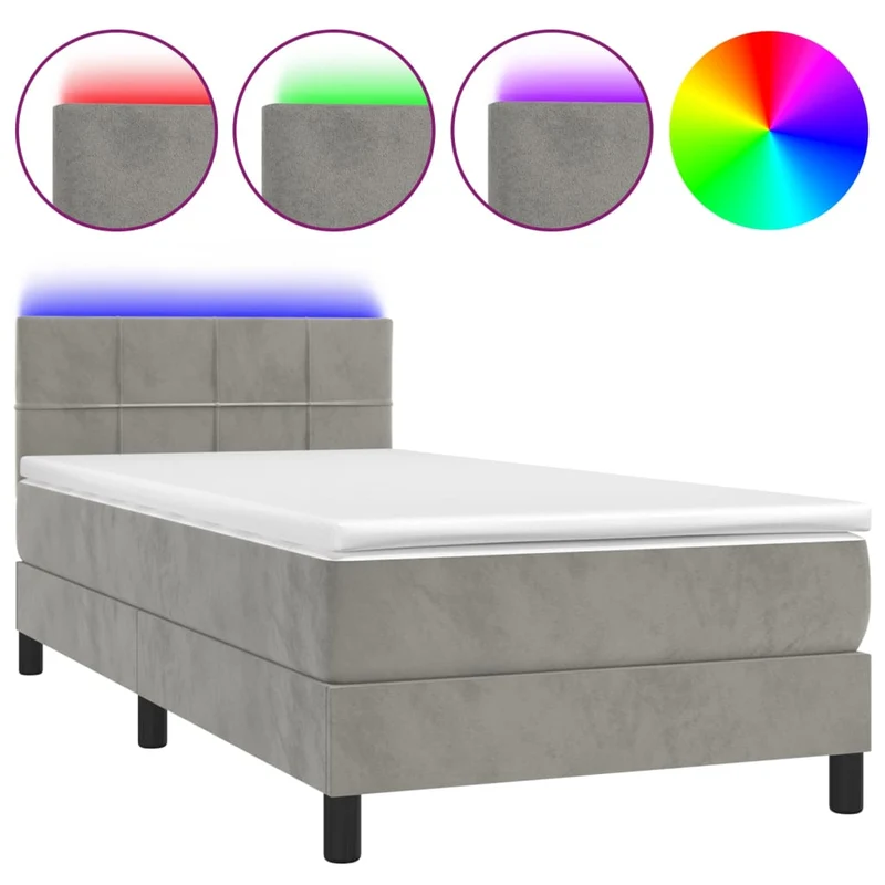 Cadre de lit LED avec sommier tête de lit matelas 90x200cm tissu velours gris clair TDL0208471