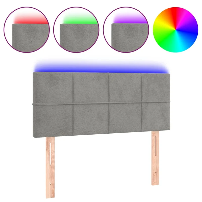 Tête de lit accessoire couchage chambre à coucher meuble à LED 90 x 5 x 78/88 cm tissu velours gris clair TDL0201231