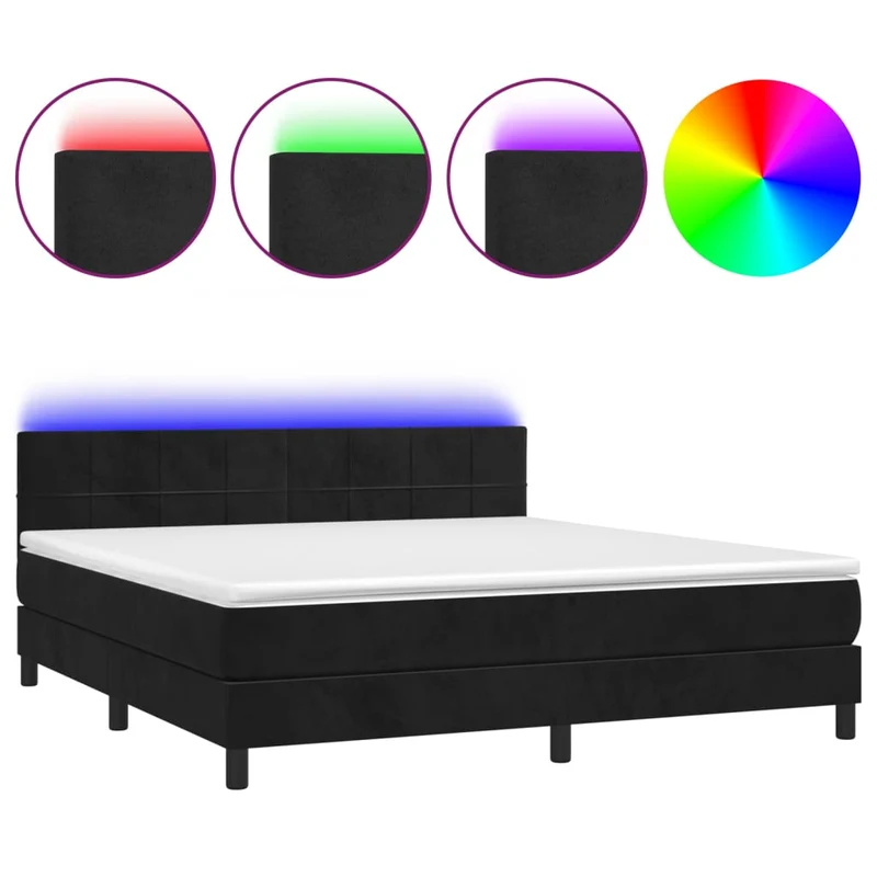 Cadre de lit LED avec sommier tête de lit matelas 160x200 cm tissu velours noir TDL0209174