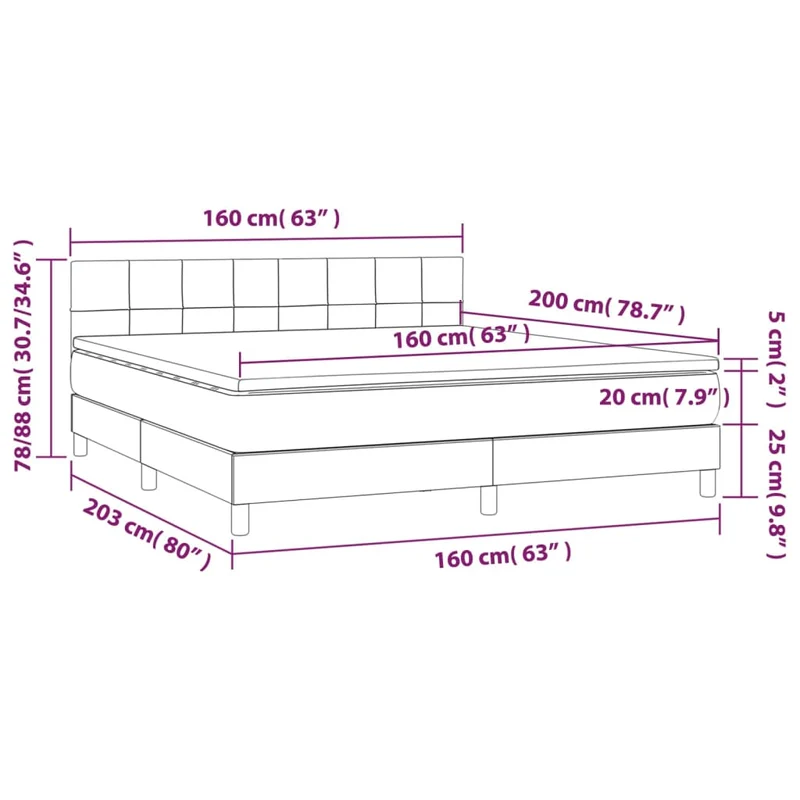 Cadre de lit LED avec sommier tête de lit matelas 160x200 cm tissu velours noir TDL0209174
