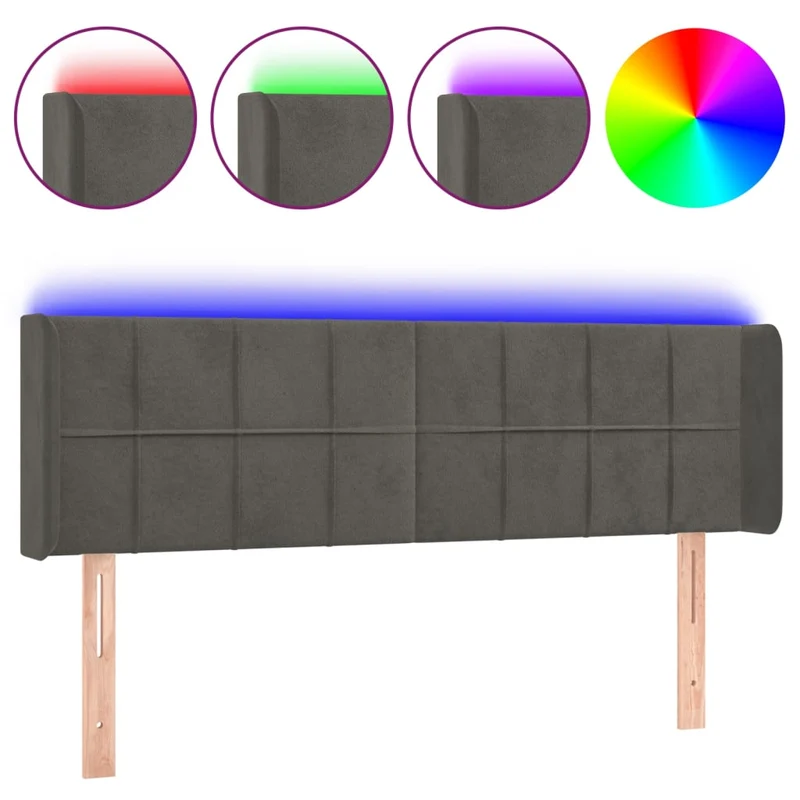 Tête de lit accessoire couchage chambre à coucher meuble à LED 147 x 16 x 78/88 cm tissu velours gris foncé TDL0201124
