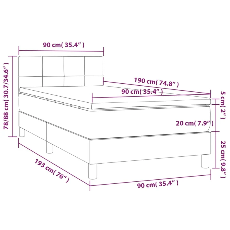 Cadre de lit LED avec sommier tête de lit matelas 90x190cm tissu velours gris clair TDL0208481