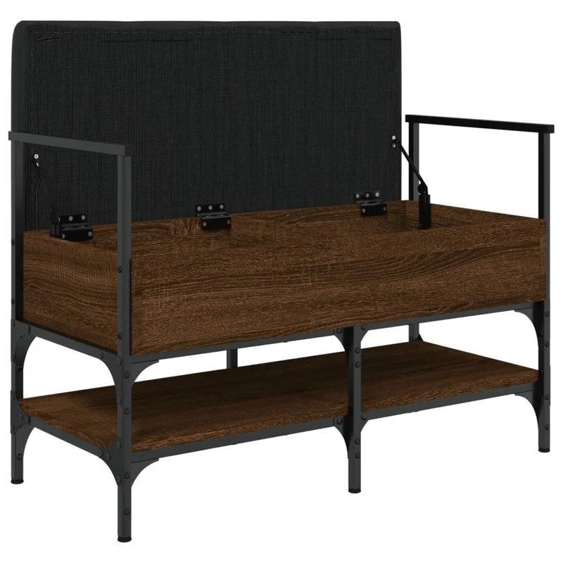 Banc de rangement à chaussures avec coussin d'assise noir 85,5 x 42 x 57,5cm bois d'ingénierie couleur chêne marron DEC024880