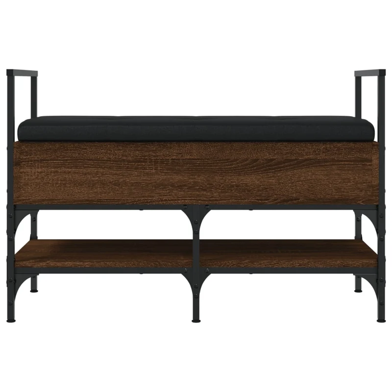 Banc de rangement à chaussures avec coussin d'assise noir 85,5 x 42 x 57,5cm bois d'ingénierie couleur chêne marron DEC024880