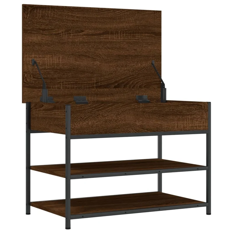 Banc à chaussures avec espace de rangement 2 niveaux 70 x 42,5 x 50 cm en bois d'ingénierie couleur chêne marron DEC024873