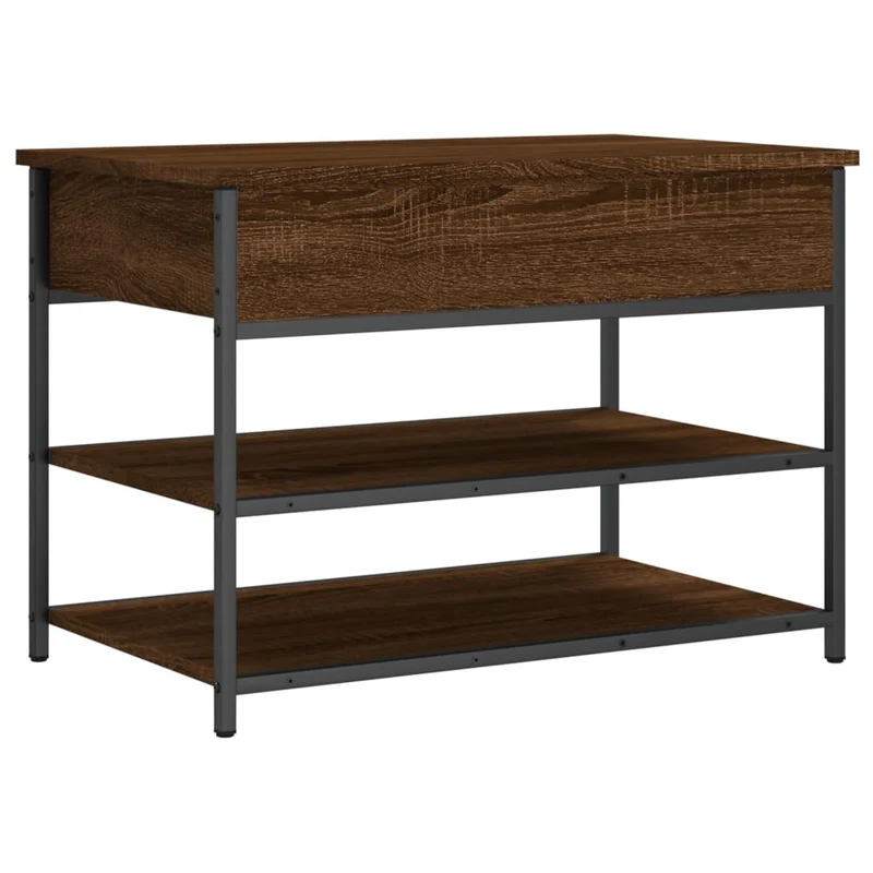 Banc à chaussures avec espace de rangement 2 niveaux 70 x 42,5 x 50 cm en bois d'ingénierie couleur chêne marron DEC024873