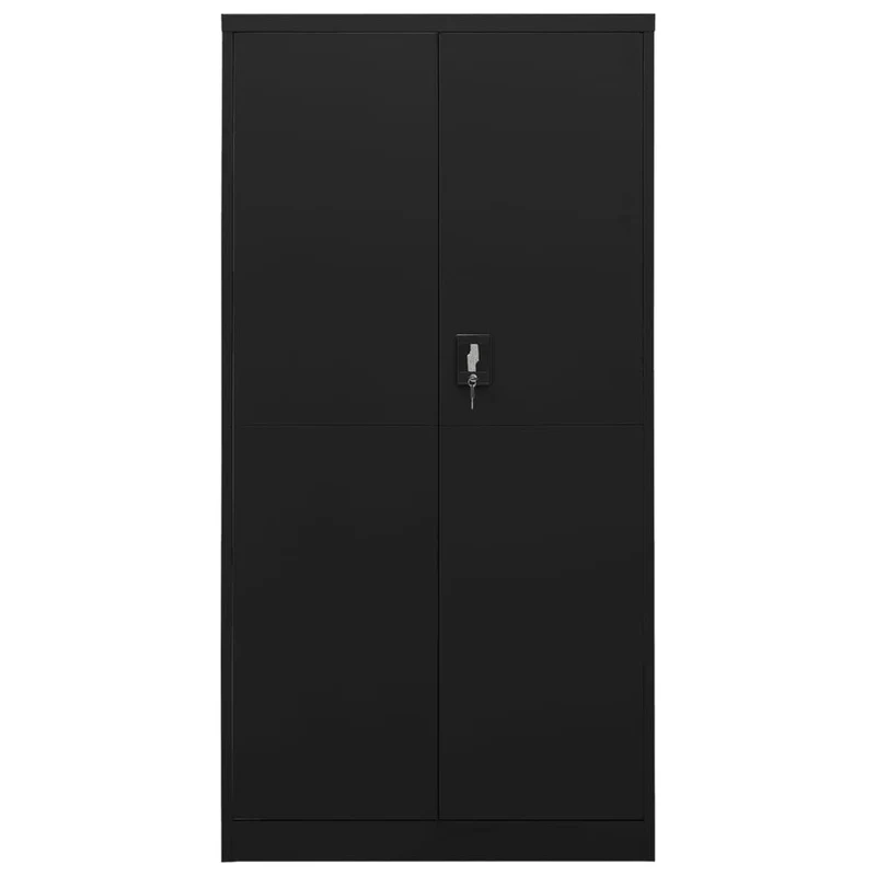 Meuble de bureau armoire de rangement avec 2 portes et 4 étagères 90 x 40 x 180 cm acier noir DEC024489