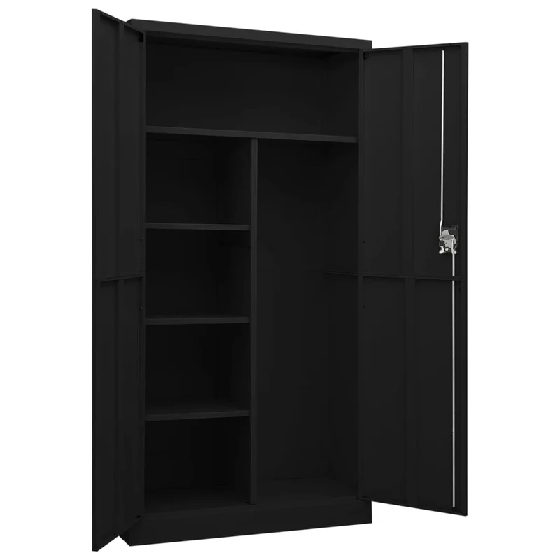 Meuble de bureau armoire de rangement avec 2 portes et 4 étagères 90 x 40 x 180 cm acier noir DEC024489