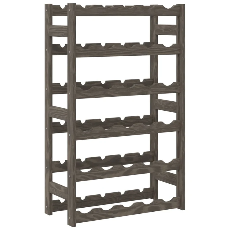 Casier range bouteilles étagère de rangement vin pour 30 bouteilles 6 niveaux en bois pin gris DEC024313