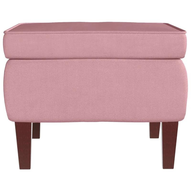 Tabouret assise pouf repose-pies avec pieds en bois carrés et assise en velours rose DEC026316