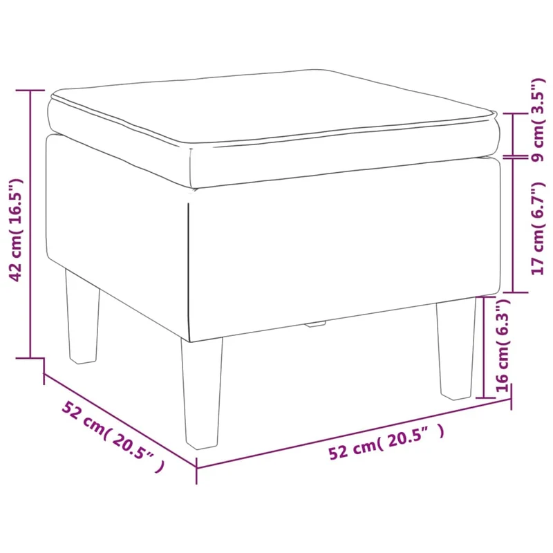 Tabouret assise pouf repose-pies avec pieds en bois carrés et assise en velours rose DEC026316
