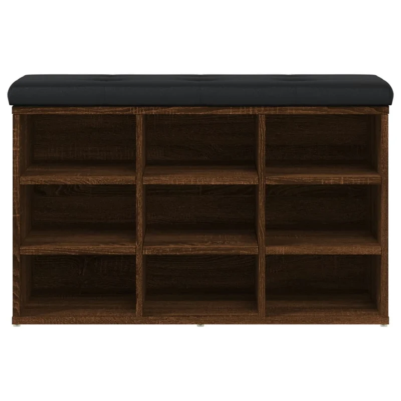Banc de rangement à chaussures 9 compartiments 82 x 32 x 50 cm en bois d'ingénieriecouleur chêne marron DEC024877