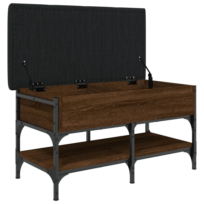 Banc de rangement à chaussures avec coussin d'assise noir 82 x 42 x 45 cm bois d'ingénierie couluer chêne marron DEC024878