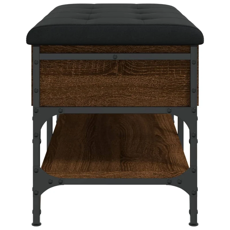 Banc de rangement à chaussures avec coussin d'assise noir 82 x 42 x 45 cm bois d'ingénierie couluer chêne marron DEC024878