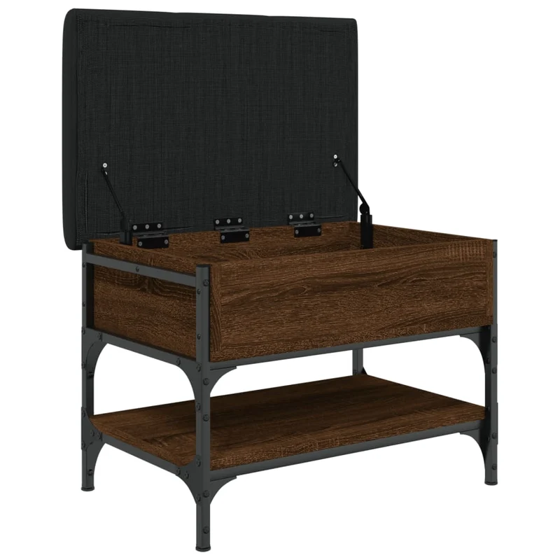 Banc de rangement à chaussures avec compartiment et coussin assise noir 62 x 42 x 45 cm bois d'ingénierie couleur chêne marron DEC024870