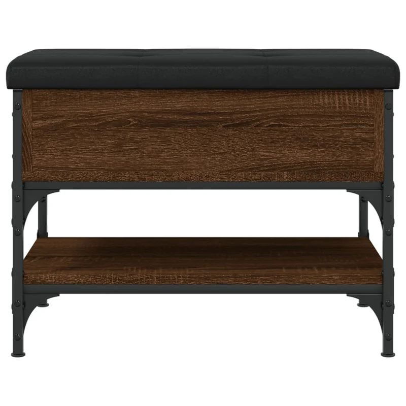 Banc de rangement à chaussures avec compartiment et coussin assise noir 62 x 42 x 45 cm bois d'ingénierie couleur chêne marron DEC024870