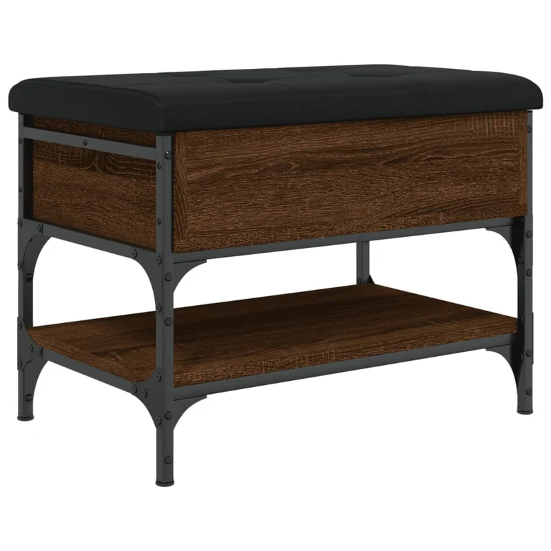 Banc de rangement à chaussures avec compartiment et coussin assise noir 62 x 42 x 45 cm bois d'ingénierie couleur chêne marron DEC024870
