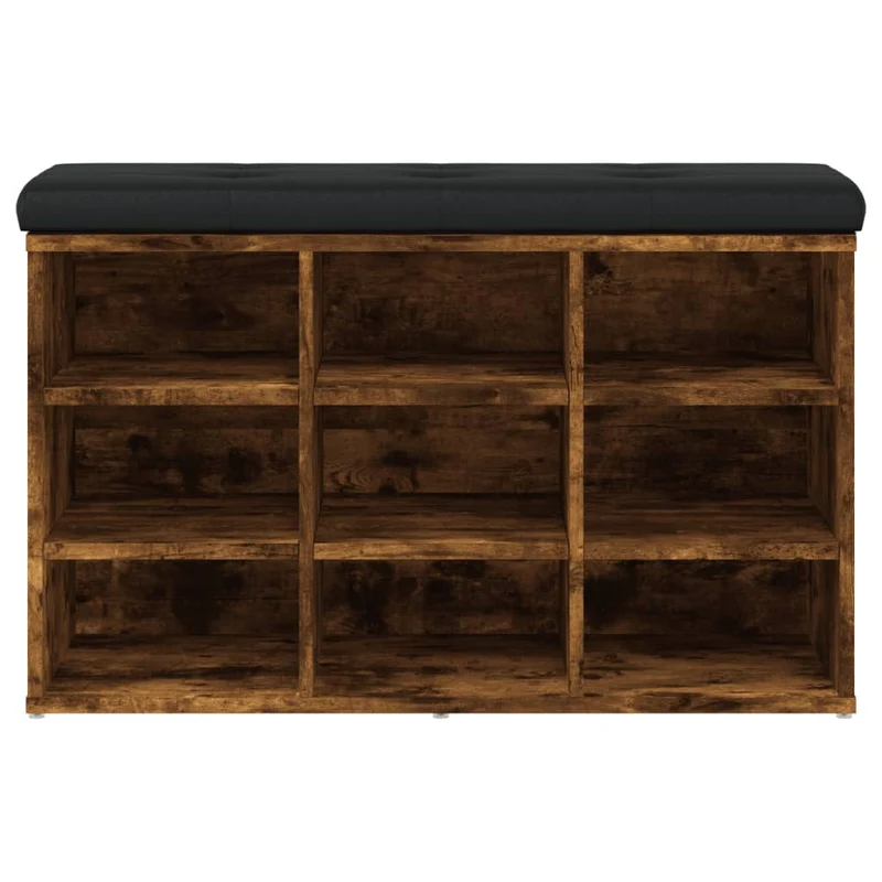 Banc de rangement à chaussures 9 compartiments 82 x 32 x 50 cm bois d'ingénierie couleur chêne fumé DEC024853