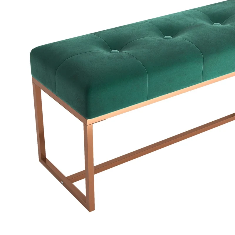 Banc banquette assise captionné design moderne 110 x 36 x 45 cm en velours vert foncé DEC024818