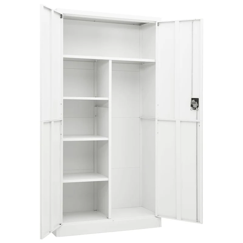 Meuble de bureau armoire de rangement avec 2 portes et 4 étagères 90 x 40 x 180 cm en acier blanc DEC024487