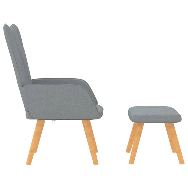 Fauteuil lounge chaise de canapé design moderne avec repose-pieds en tissu gris clair capitonné DEC026574