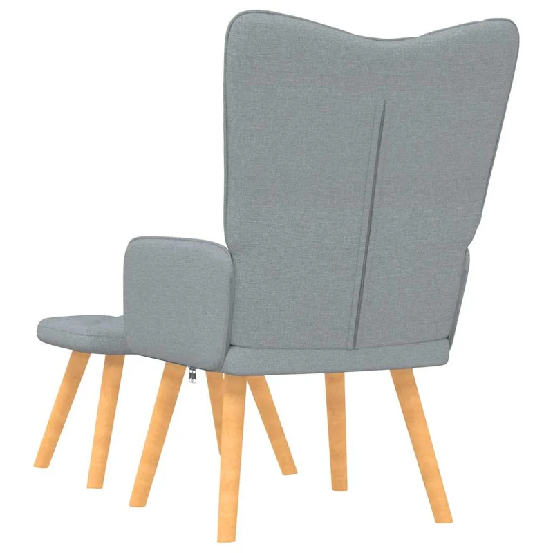 Fauteuil lounge chaise de canapé design moderne avec repose-pieds en tissu gris clair capitonné DEC026574