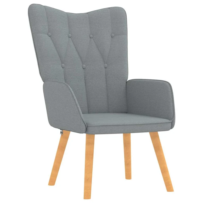 Fauteuil lounge chaise de canapé design moderne avec repose-pieds en tissu gris clair capitonné DEC026574