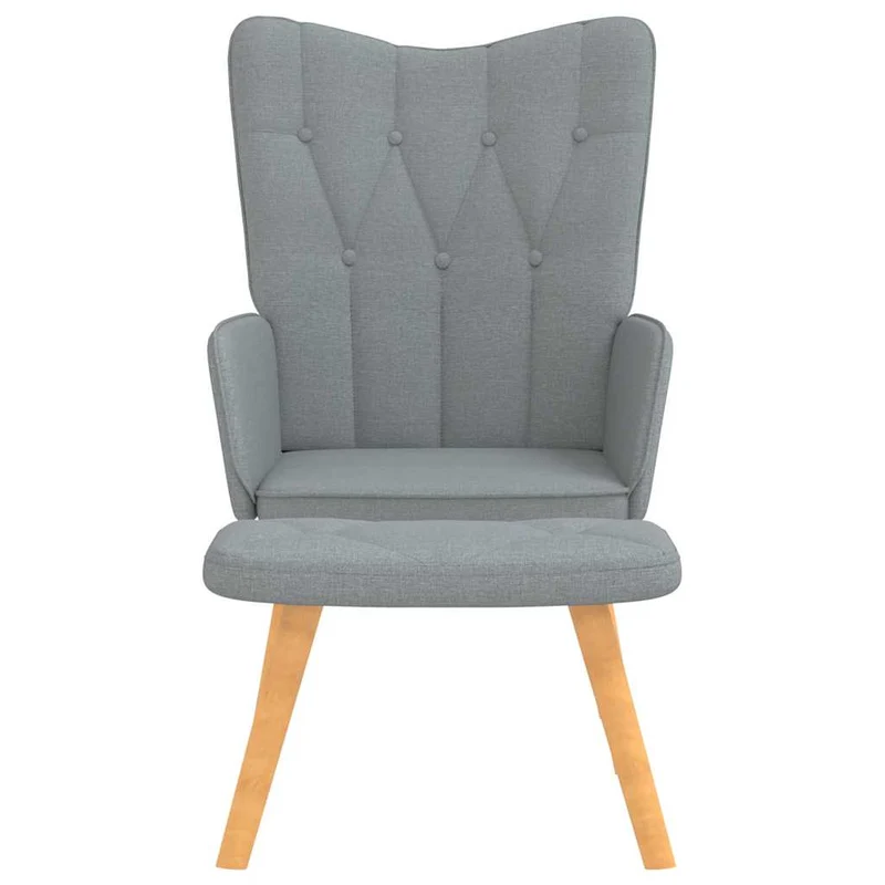 Fauteuil lounge chaise de canapé design moderne avec repose-pieds en tissu gris clair capitonné DEC026574