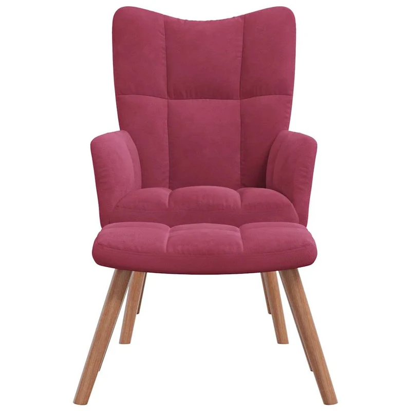 Fauteuil lounge chaise de canapé design moderne avec repose-pieds en velours rouge bordeaux DEC026546