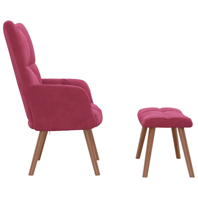 Fauteuil lounge chaise de canapé design moderne avec repose-pieds en velours rouge bordeaux DEC026546