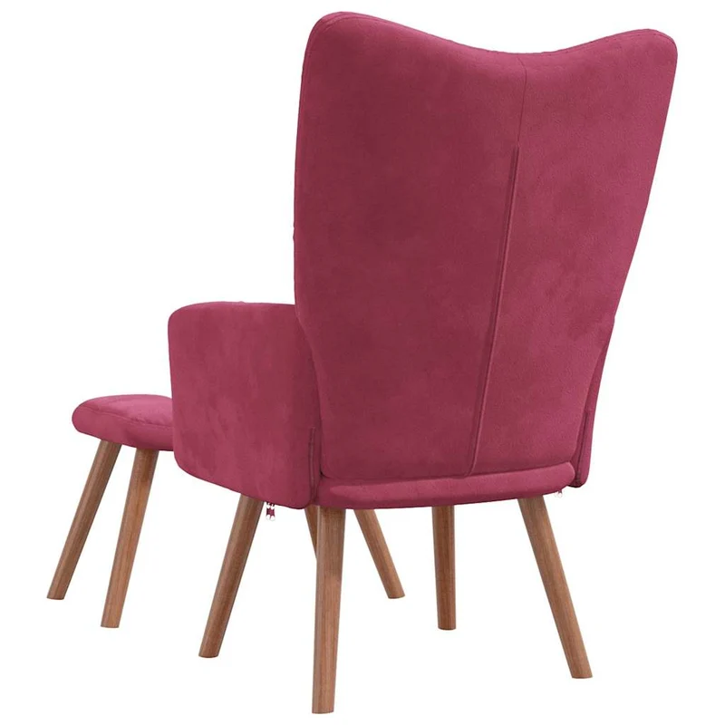 Fauteuil lounge chaise de canapé design moderne avec repose-pieds en velours rouge bordeaux DEC026546
