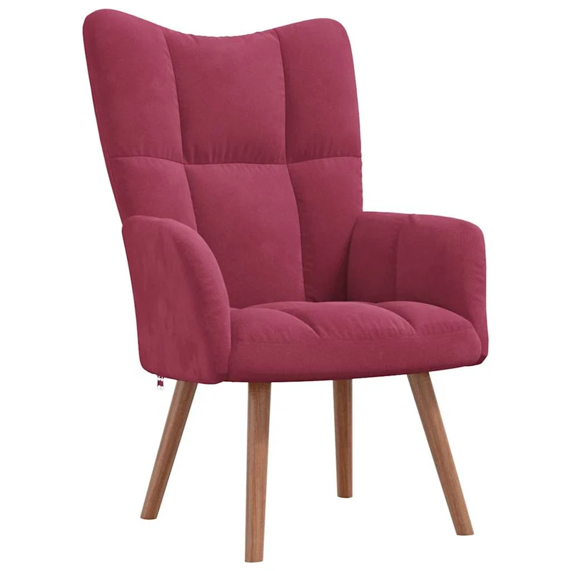 Fauteuil lounge chaise de canapé design moderne avec repose-pieds en velours rouge bordeaux DEC026546