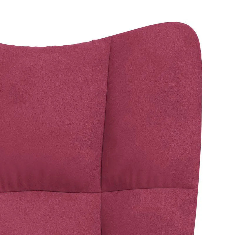 Fauteuil lounge chaise de canapé design moderne avec repose-pieds en velours rouge bordeaux DEC026546