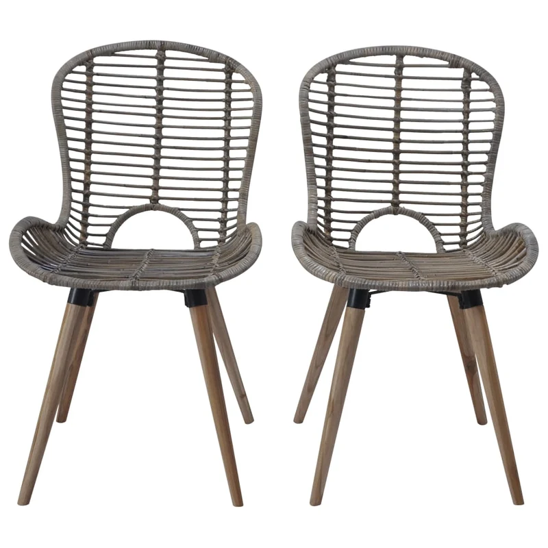 Set de 2 chaises de salle à manger cuisine en rotin naturel marron pieds en bois DEC025541