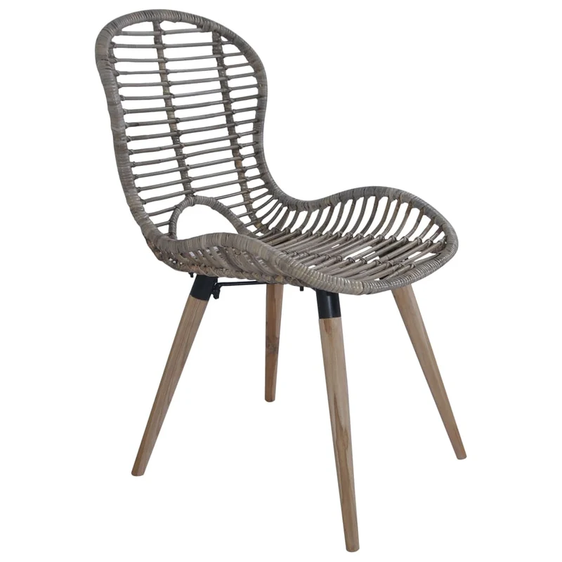 Set de 2 chaises de salle à manger cuisine en rotin naturel marron pieds en bois DEC025541