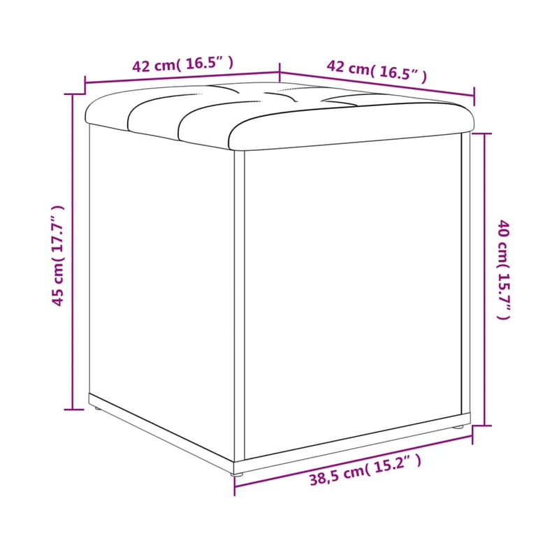 Banc tabouret pouf de rangement 42 x 42 x 45 cm en bois d'ingénierie noir et PVC DEC024775