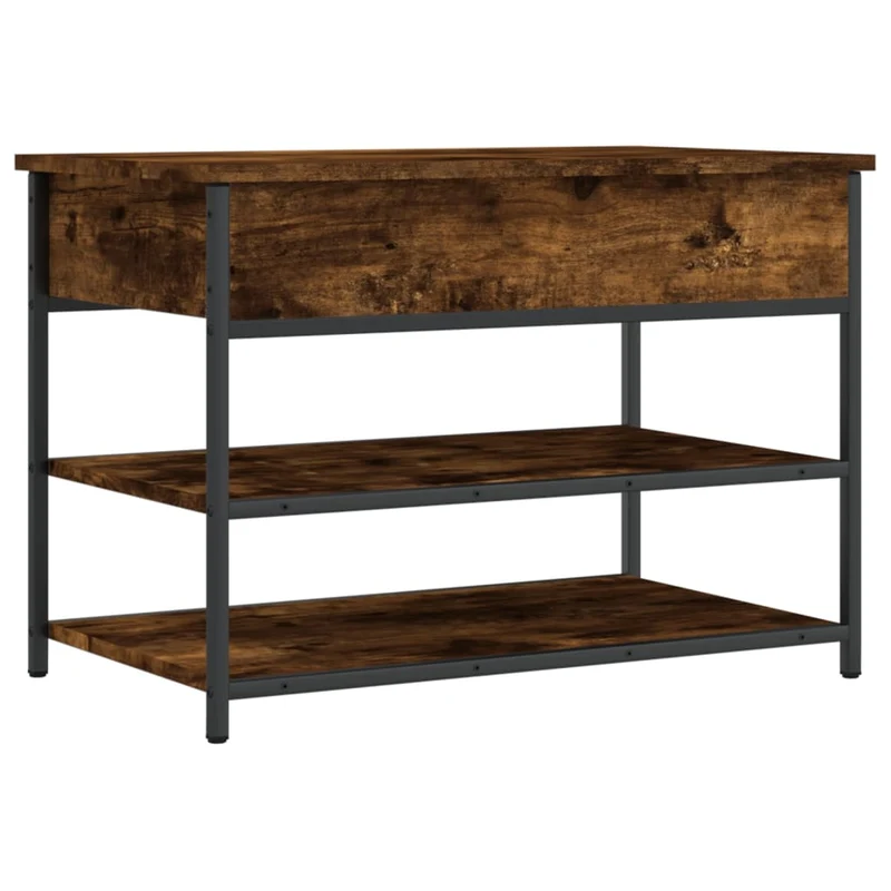 Banc de rangement à chaussures 2 niveaux et espace de rangement 70 x 42,5 x 50 cm en bois d'ingénierie couleur chêne fumé DEC024849