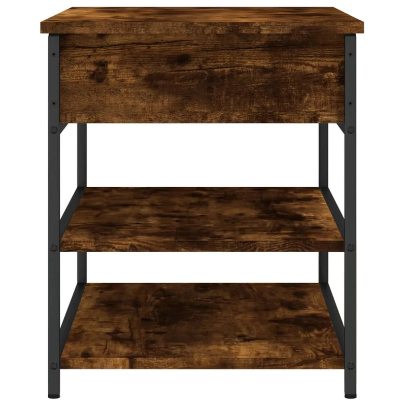 Banc de rangement à chaussures 2 niveaux et espace de rangement 70 x 42,5 x 50 cm en bois d'ingénierie couleur chêne fumé DEC024849