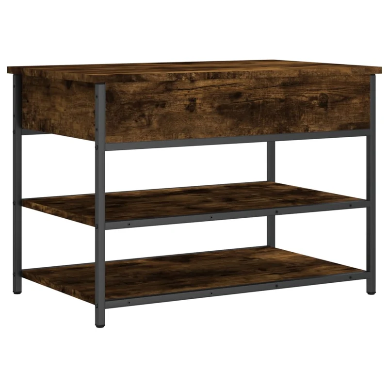 Banc de rangement à chaussures 2 niveaux et espace de rangement 70 x 42,5 x 50 cm en bois d'ingénierie couleur chêne fumé DEC024849