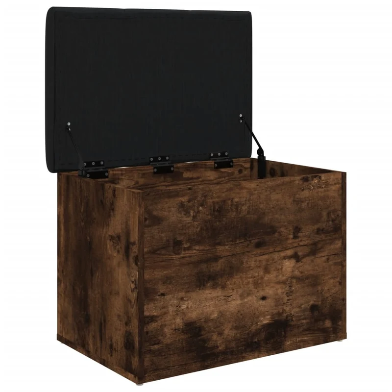Banc banquette de rangement avec coussin d'assise noir 62 x 42 x 45 cm en bois d'ingénierie coulr chêne fumé DEC024722