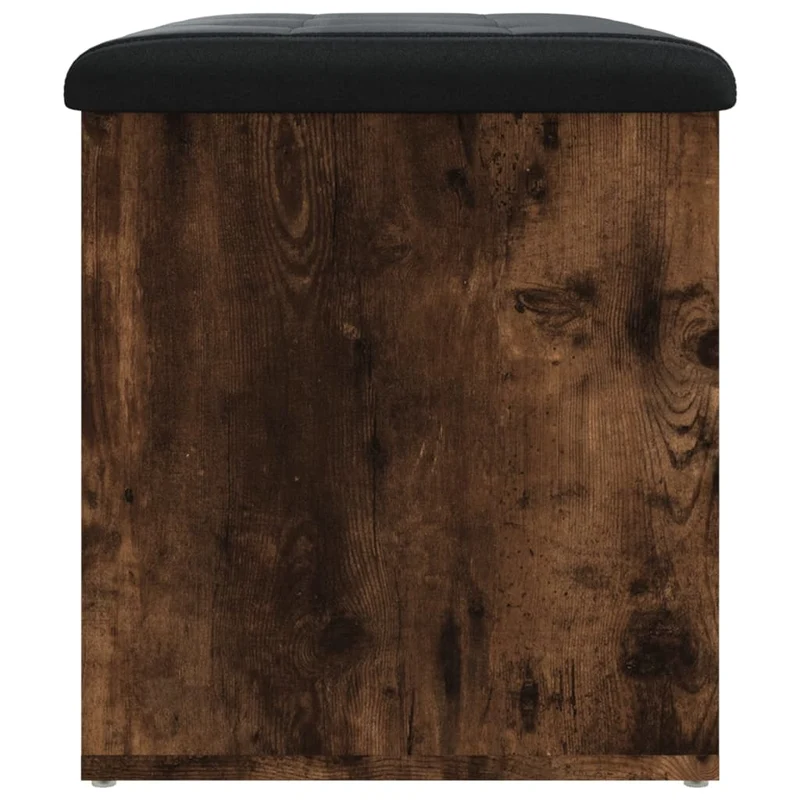 Banc banquette de rangement avec coussin d'assise noir 62 x 42 x 45 cm en bois d'ingénierie coulr chêne fumé DEC024722